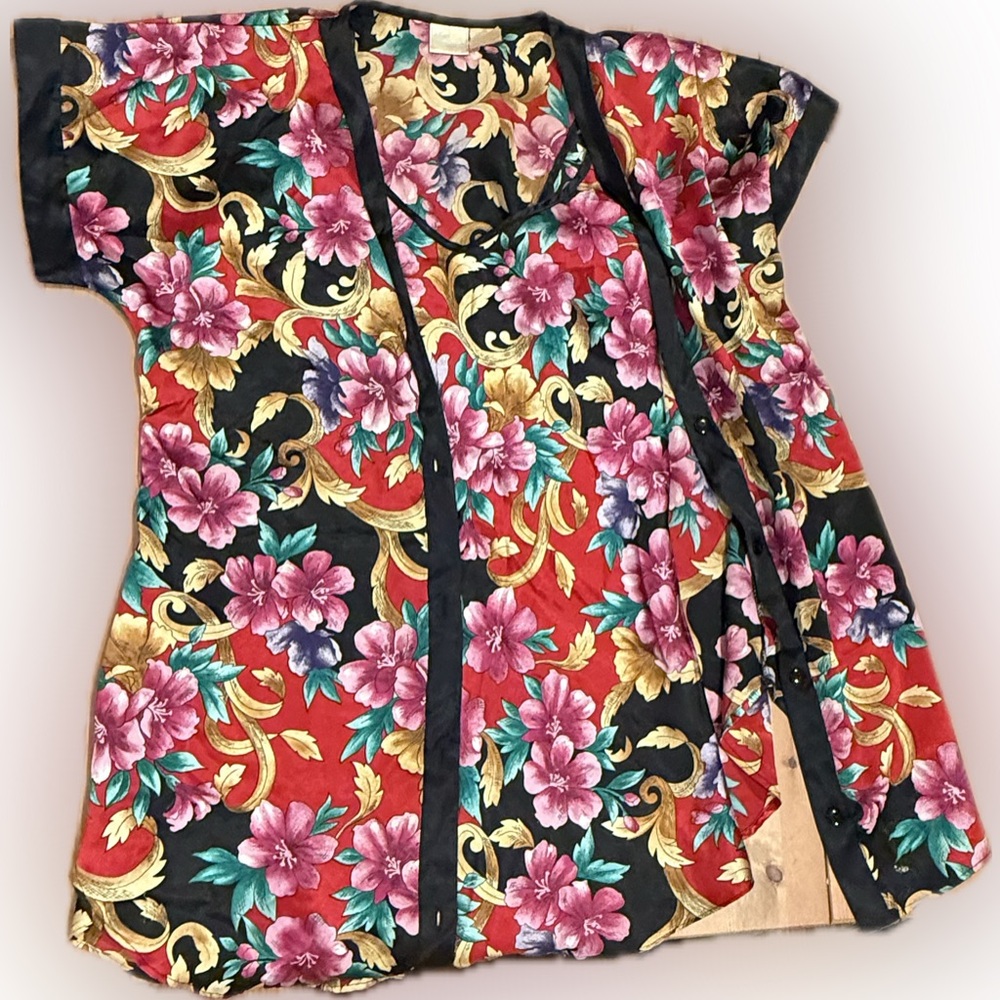 Vintage Floral Kimono Robe Nightgown Set